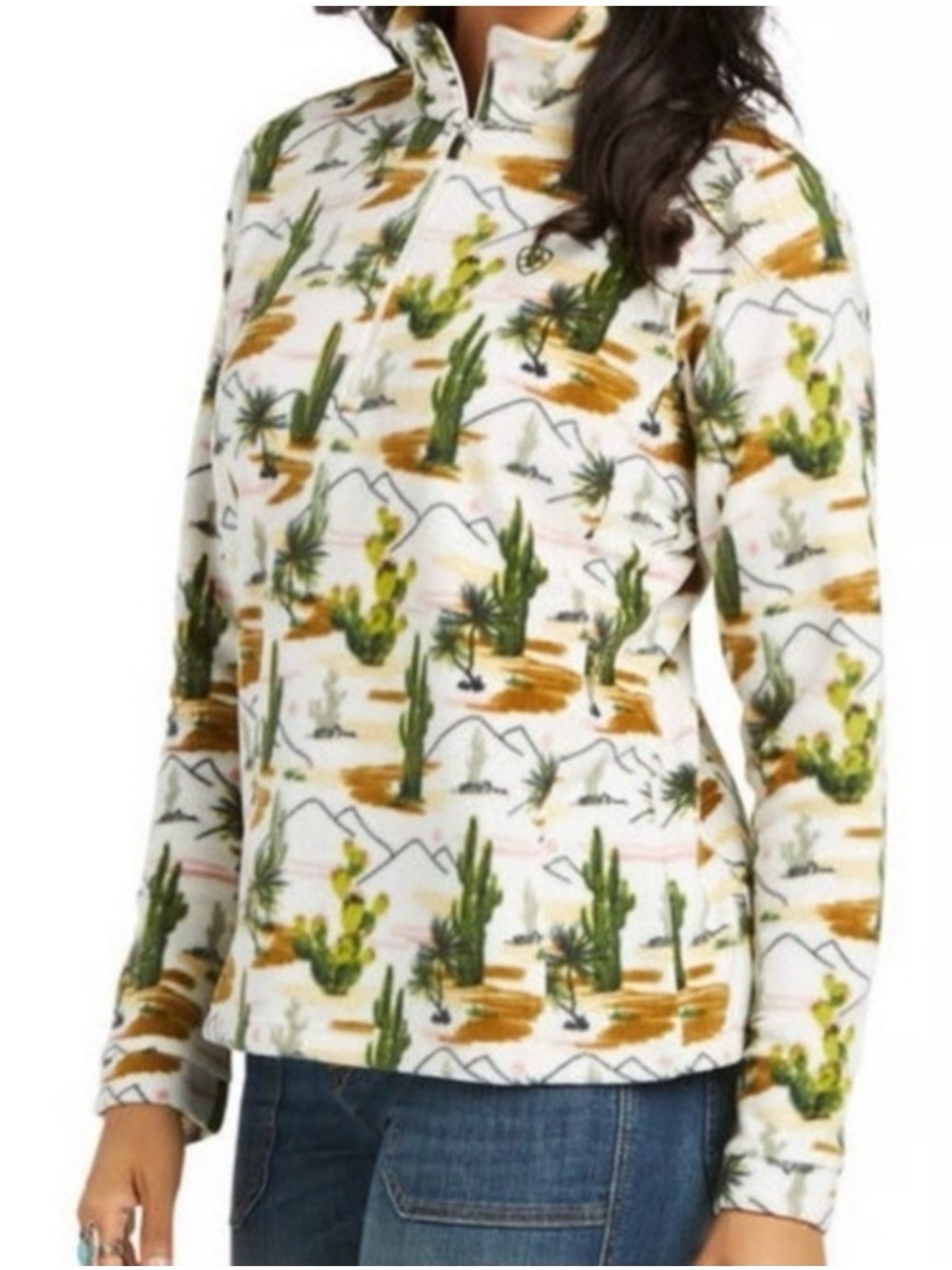 Ariat Cream Desert Cactus quarter zip Fleece Pullover